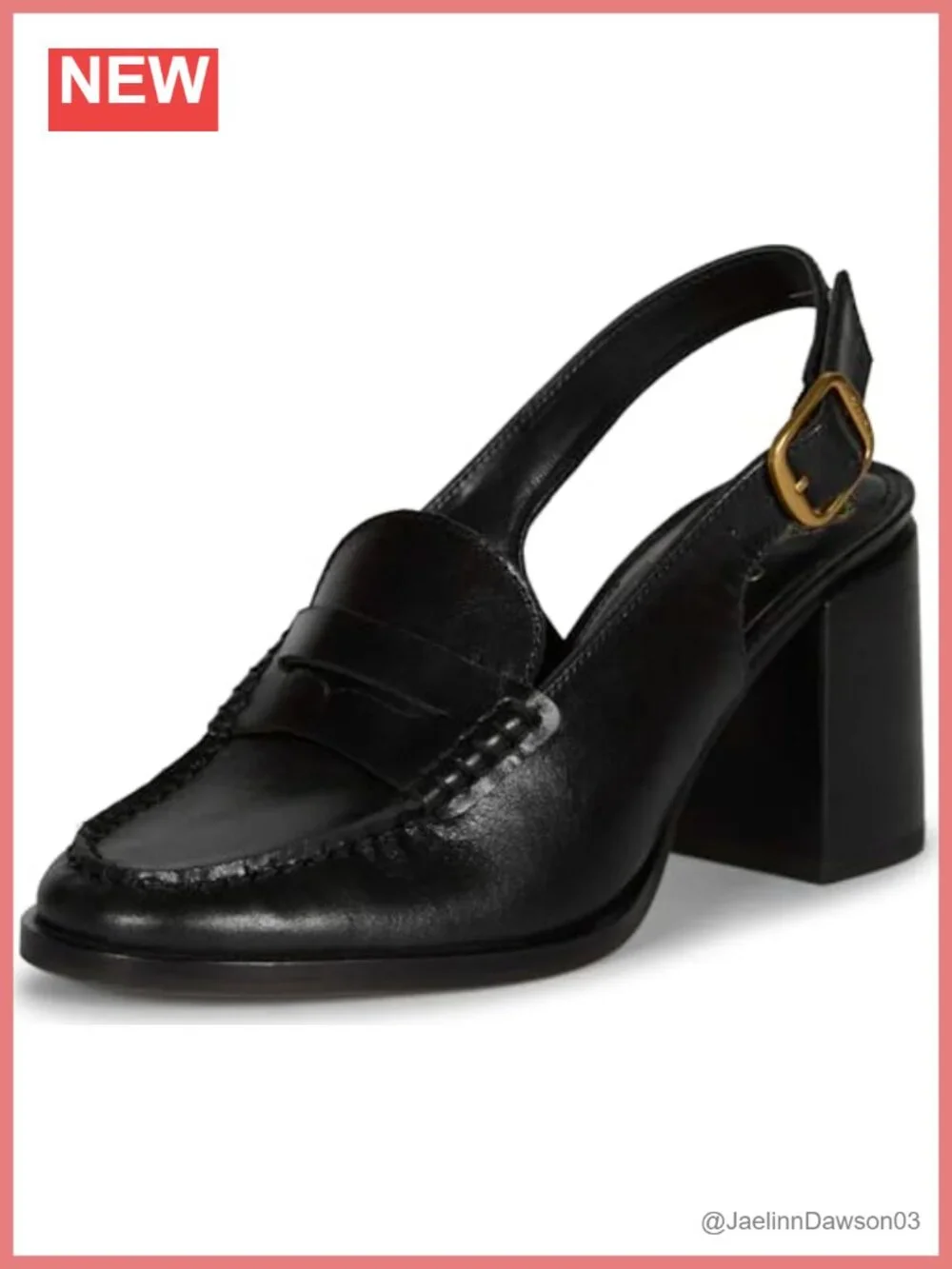 Leather High Heel Slingback Loafers Block Heel Almond Toe Dress Shoes Buckle